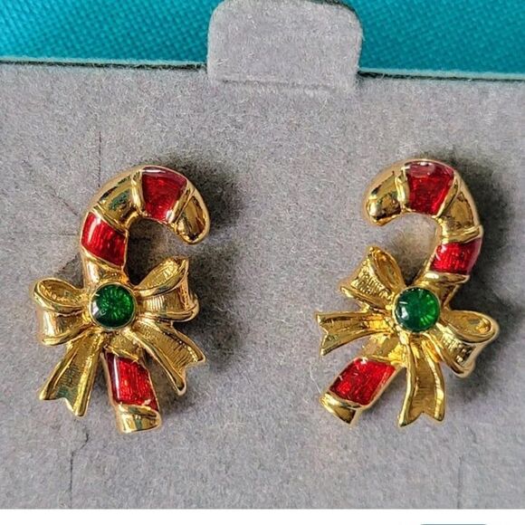 Candy Cane Christmas Earrings Vintage - Picture 7 of 12